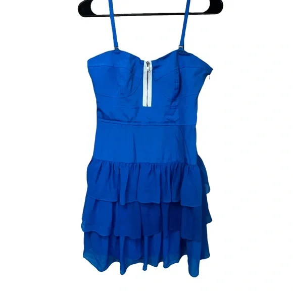arden b blue dress Arden B Dress Form Fit Blue Cap Sleeve Stretch Size Small Studded Collar V-neck